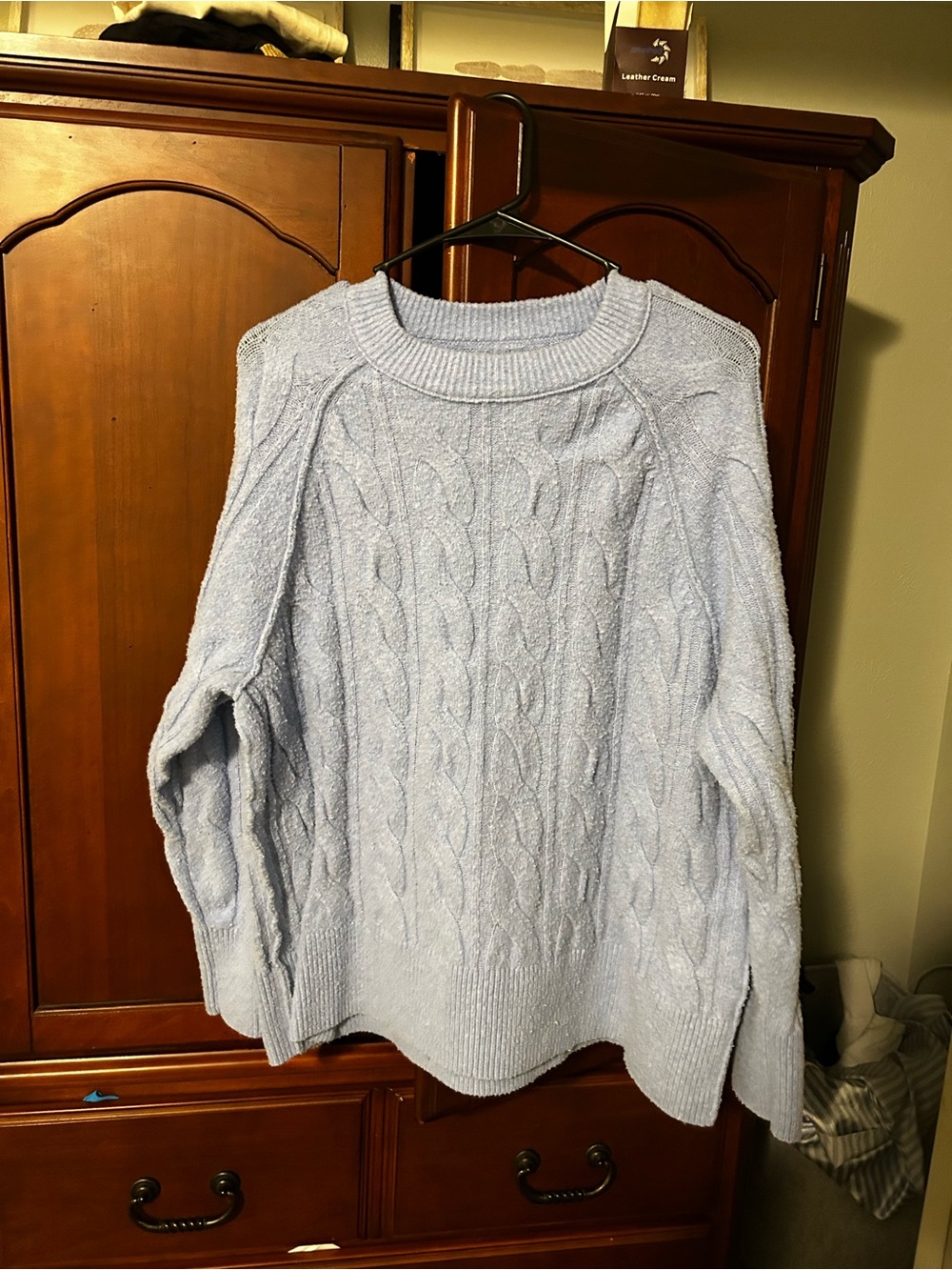 aerie Light Blue Cable-Knit Crewneck Sweater